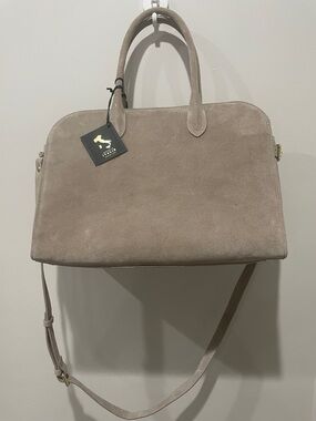 Claudia Firenze Suede Satchel Handbag in Taupe with Strap and shape protector